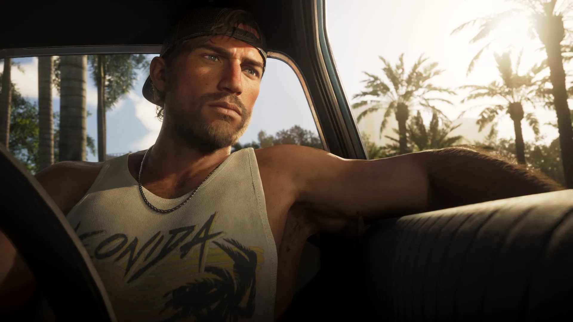 Jason Duval sitting in a vehicle in an official GTA 6 screenshot